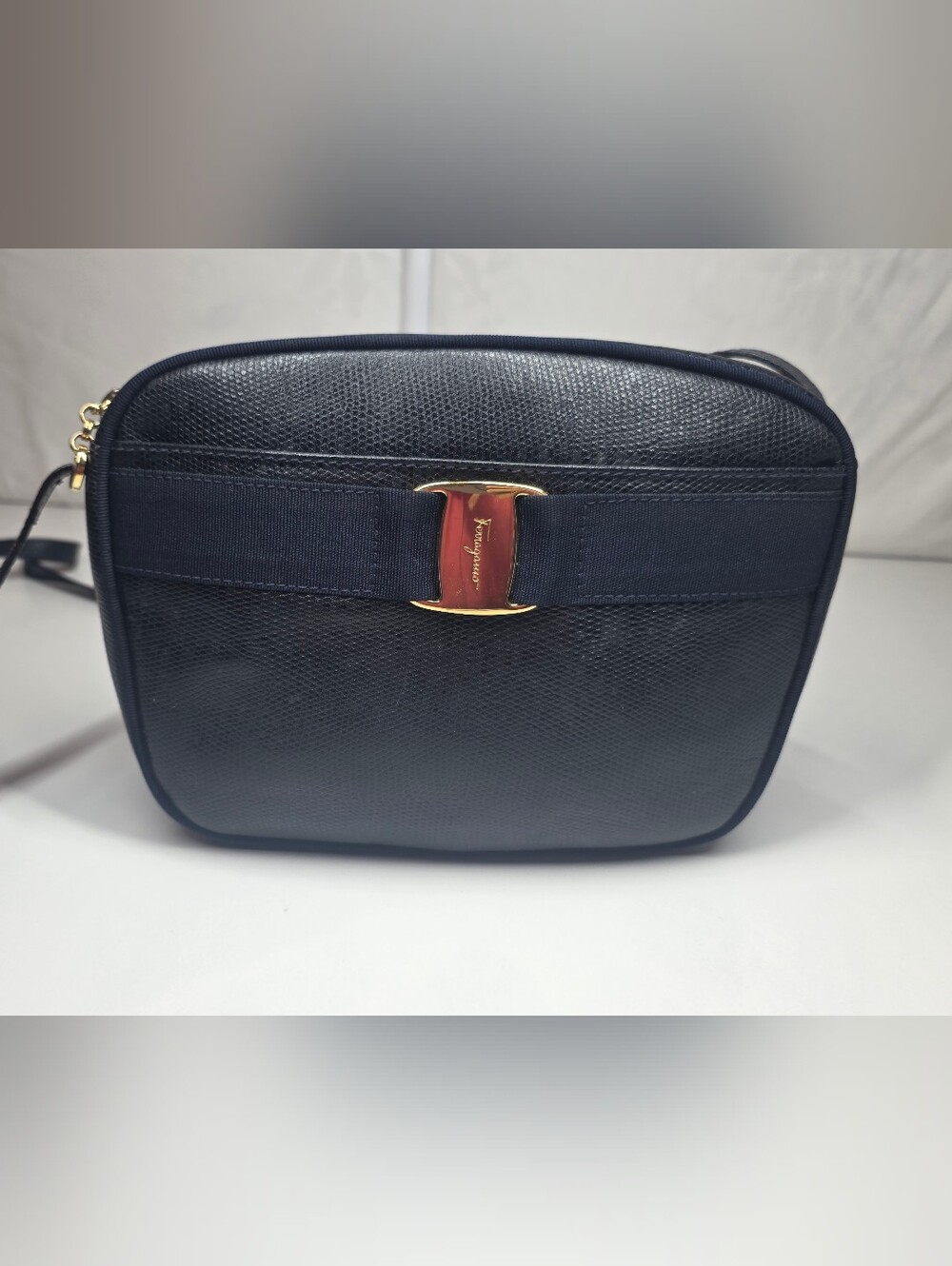Salvatore Ferragamo Navy Vara Bow Leather Crossbody Bag